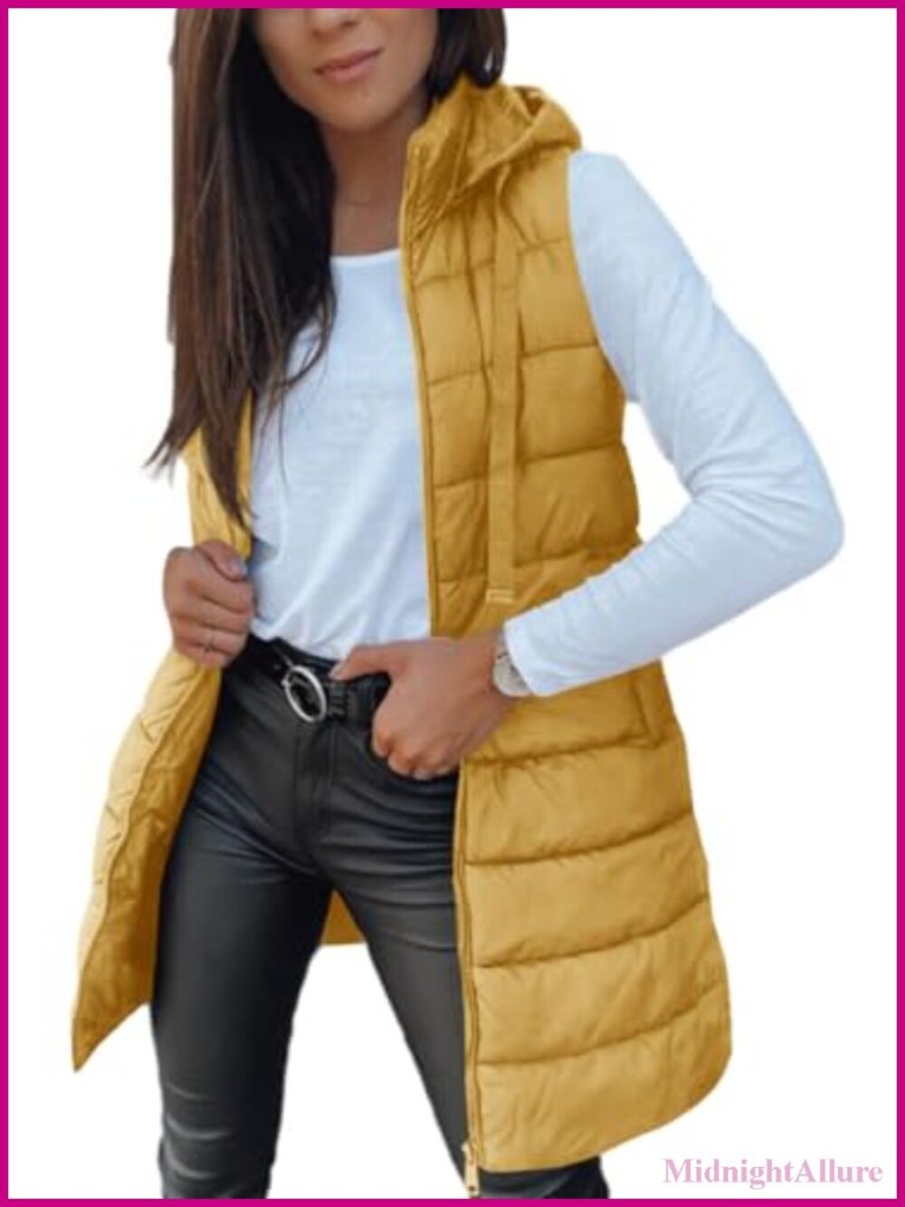 Women's Long Puffer Vest Sleeveless Hooded Quilted Lightweight Winter Outerwear
